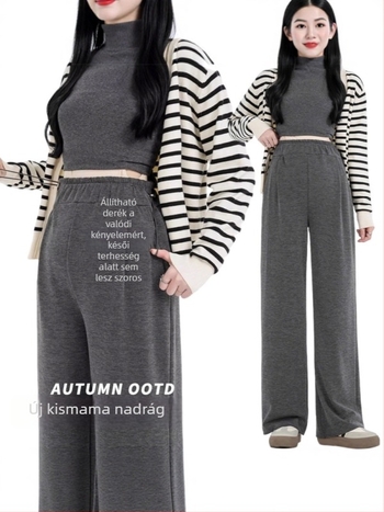 Anyasági laza, széles lábú leggings fleece béléssel, vastag és meleg, pocak-támogatás, őszi–téli viselet