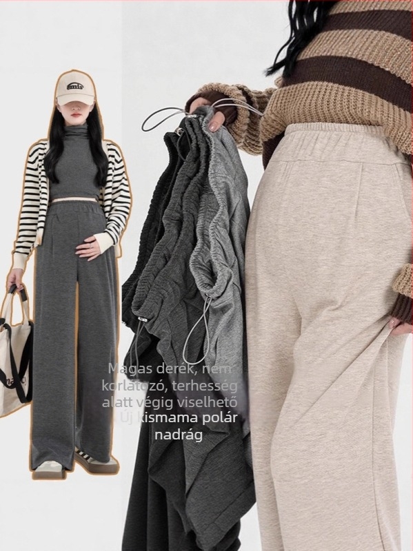 Anyasági laza, széles lábú leggings fleece béléssel, vastag és meleg, pocak-támogatás, őszi–téli viselet
