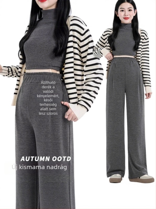 Anyasági laza, széles lábú leggings fleece béléssel, vastag és meleg, pocak-támogatás, őszi–téli viselet