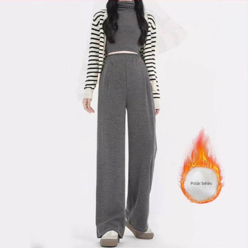 Anyasági laza, széles lábú leggings fleece béléssel, vastag és meleg, pocak-támogatás, őszi–téli viselet