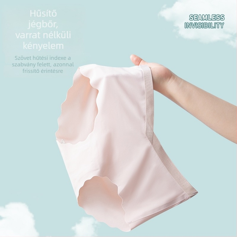 Varrás nélküli terhességi fehérnemű ice-silk anyagból, pamutbetéttel, alacsony derekú, plusz méret, háromszög alakú szabású, terhesség korai és késői szakaszára