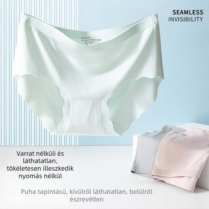 Varrás nélküli terhességi fehérnemű ice-silk anyagból, pamutbetéttel, alacsony derekú, plusz méret, háromszög alakú szabású, terhesség korai és késői szakaszára