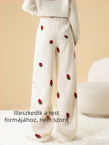 Várandós anyukák pizsamanadrágja őszi-téli szezonra fleece béléssel, állítható derékház, meleg otthoni viselet