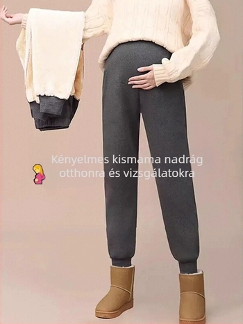 Terhes nadrág őszre–télre, vastag fleece-béléssel, meleg, plusz méret, pocak-támasz, hétköznapi viselet