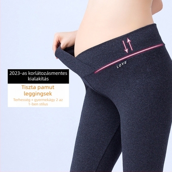 Terhességi leggings 90–95% pamutból, alacsony derekú, külső viselésre, tavasz–őszi könnyű viselet