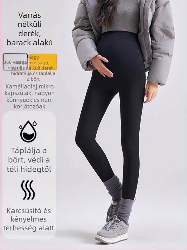 Varrás nélküli terhességi leggings, rugalmas, 9/10 hossz, nagy méret, csúszásmentes Shark-stílusú, vastag melegítő anyagú jóga nadrág