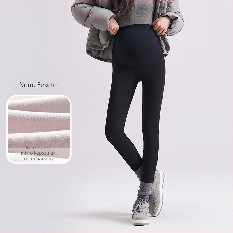 Varrás nélküli terhességi leggings, rugalmas, 9/10 hossz, nagy méret, csúszásmentes Shark-stílusú, vastag melegítő anyagú jóga nadrág