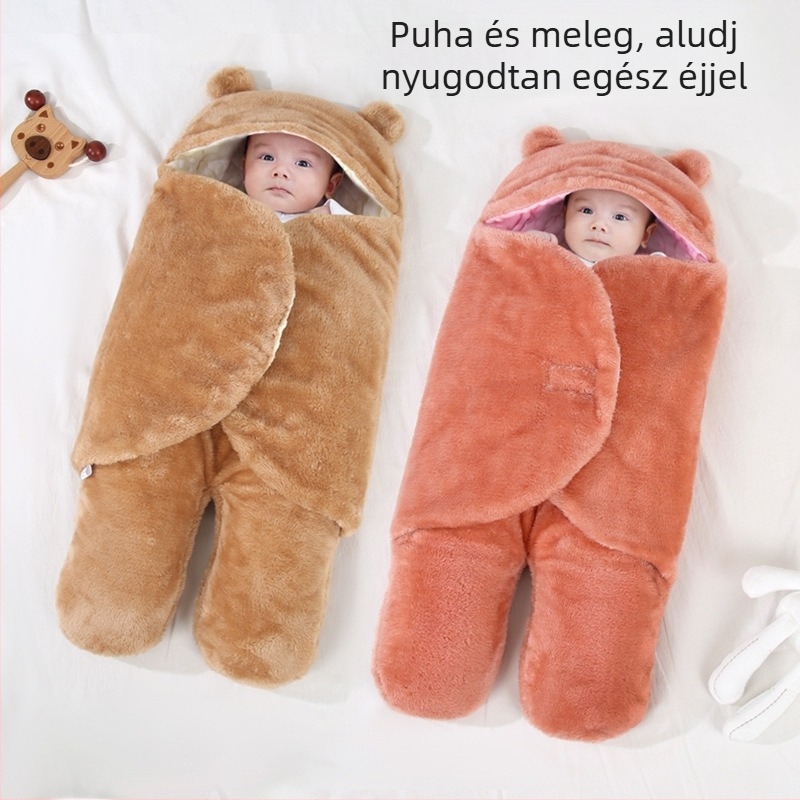 Újszülötteknek All-in-One ölelkező takaró, őszi–téli időszakra, korall fleece, töltés poliészter-pamut