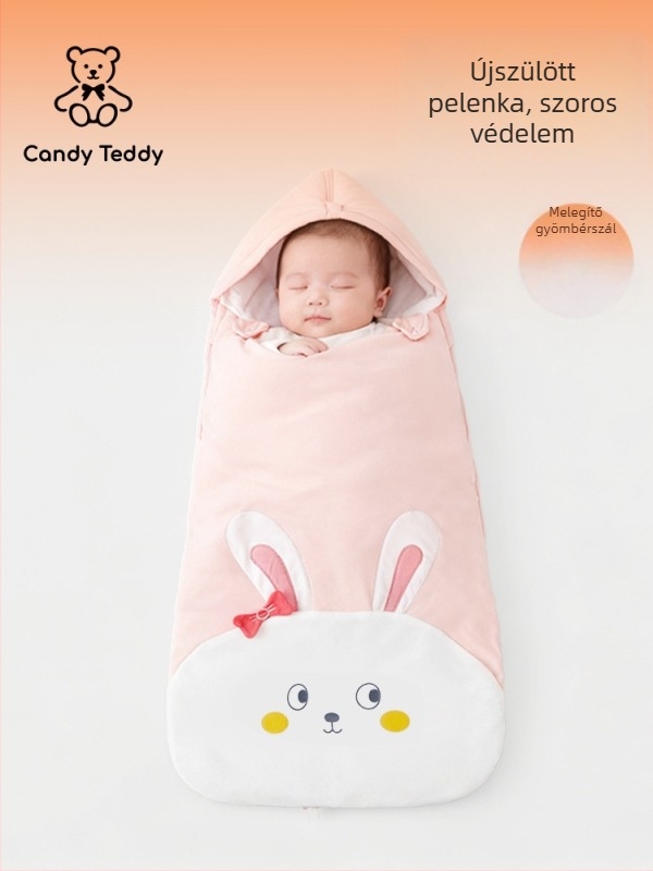 Candy Teddy Vastag pamut beburkoló takaró újszülötteknek – őszi és téli használatra, rajzolt minta