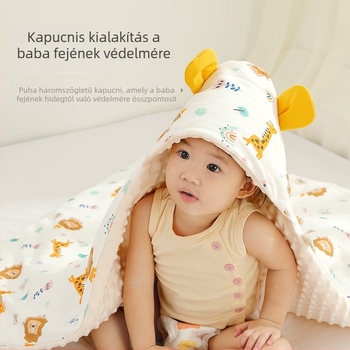 Fésült pamutból készült babaölelős takaró állatos rajz dizájnnal, levehető belső réteg, meleg takaró újszülötteknek, 3D velúr puha
