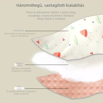Fésült pamutból készült babaölelős takaró állatos rajz dizájnnal, levehető belső réteg, meleg takaró újszülötteknek, 3D velúr puha