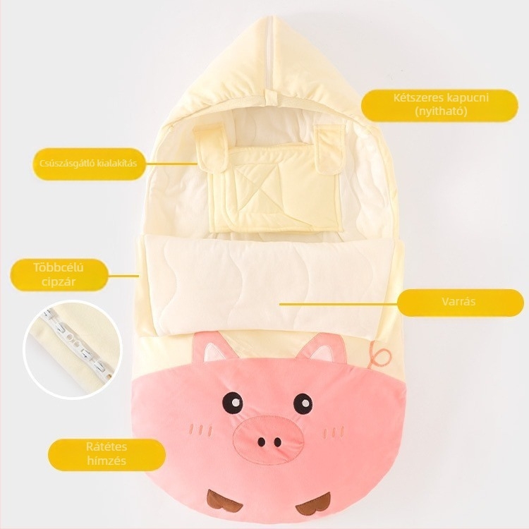 Őszi–téli vastag baba alvózsák swaddle funkcióval, 100% pamut, újszülött