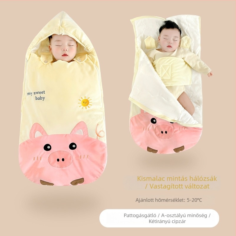 Őszi–téli vastag baba alvózsák swaddle funkcióval, 100% pamut, újszülött