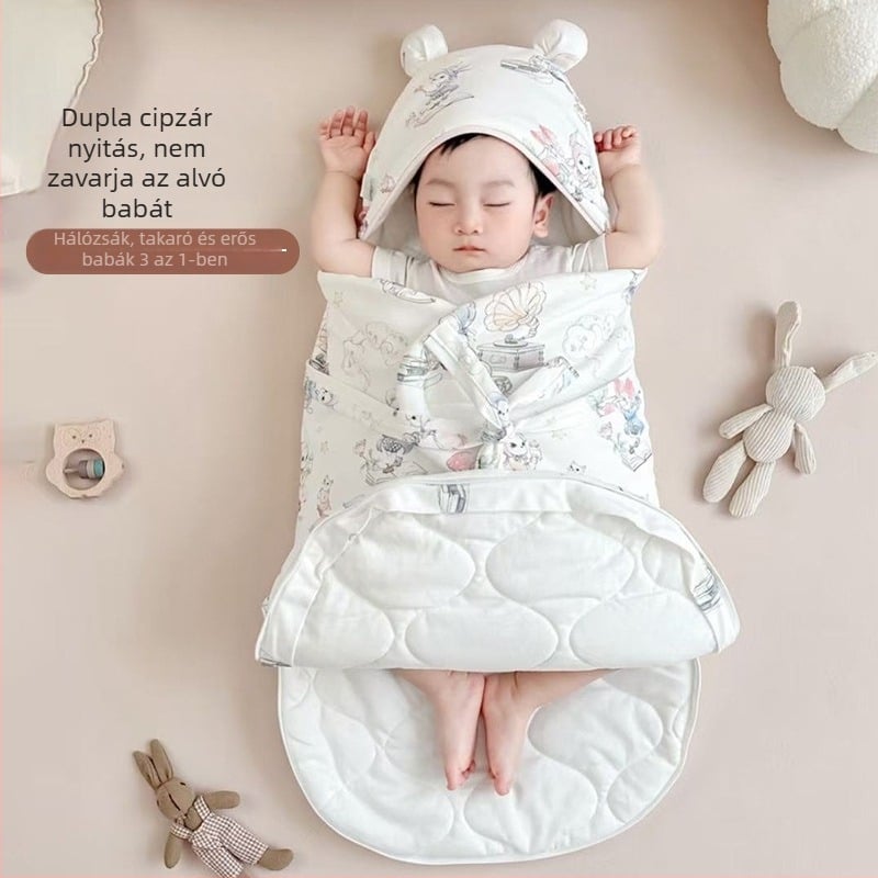 Újszülött: swaddle takaró 100% pamut lábnyílásokkal, anti-kopás alvózsák, pillangó minta, három az egyben, őszi-téli szezonra