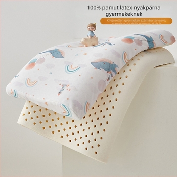 Gyerekeknek készült természetes latex párna pamut huzattal, nyak alátámasztás, téglalap alakú, magasság 5-10 cm