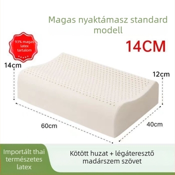 Természetes latex párna felnőtteknek, nyaki támasz, téglalap alakú, pamutszövésű huzat, extra magas és vastag