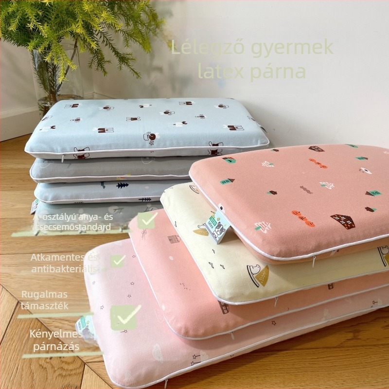 Természetes latex párna gyerekeknek pamut borítással — karikatúra stílusú, nyaki támasz babáknak és latex mag diákok számára, alváshoz