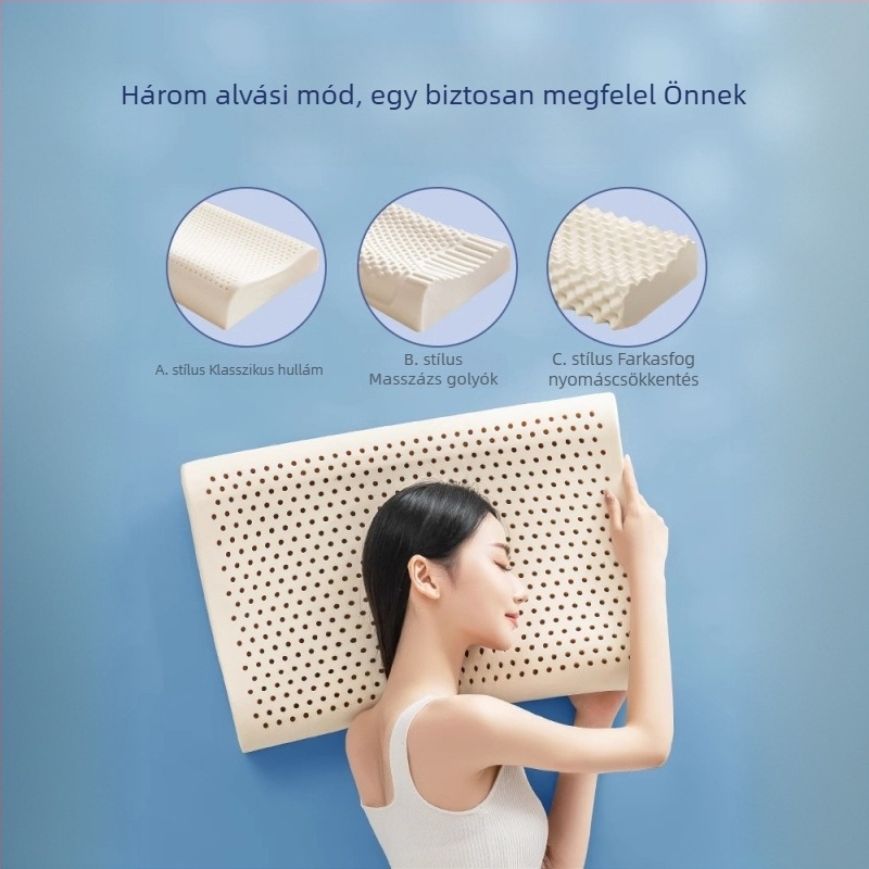 Természetes latex párna nyaki gerinc támogatásához, téglalap alakú, magasság 5–10 cm, tömeg 1,0–1,5 kg, kötött anyag