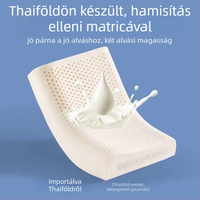 Természetes latex párna nyaki gerinc támogatásához, téglalap alakú, magasság 5–10 cm, tömeg 1,0–1,5 kg, kötött anyag