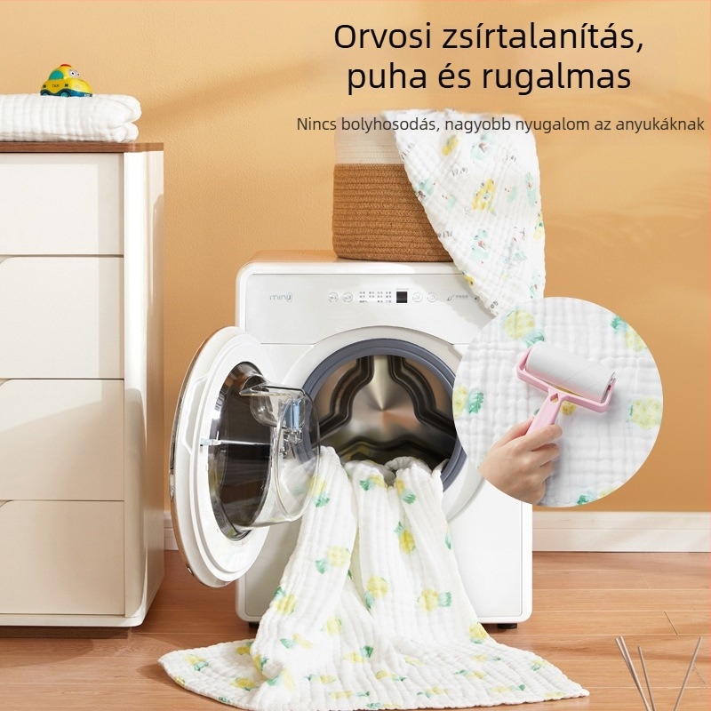Csecsemőknek készült Type A hatszálas géz pamut fürdőlepedő és fürdőkendő.