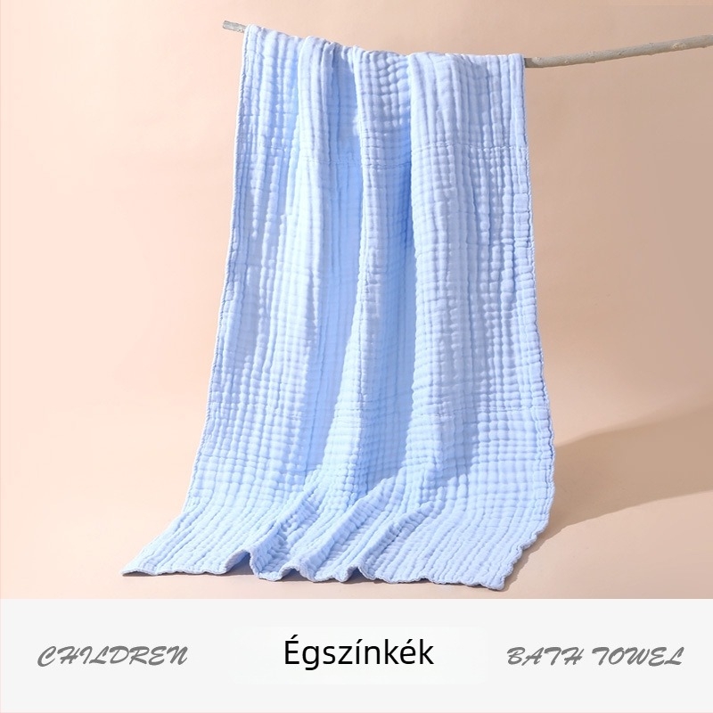 Csecsemőknek készült Type A hatszálas géz pamut fürdőlepedő és fürdőkendő.