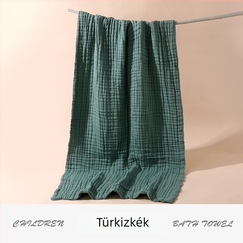Csecsemőknek készült Type A hatszálas géz pamut fürdőlepedő és fürdőkendő.