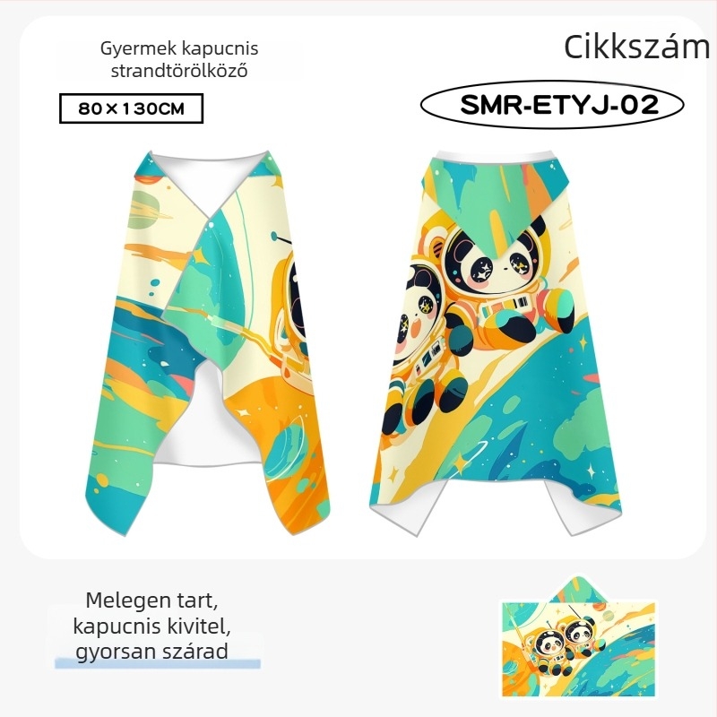 Gyerekeknek kapucnis gyorsszárító törölköző poncsó, kétoldalas fleece, viselhető úszóköntös nagyobb gyerekeknek
