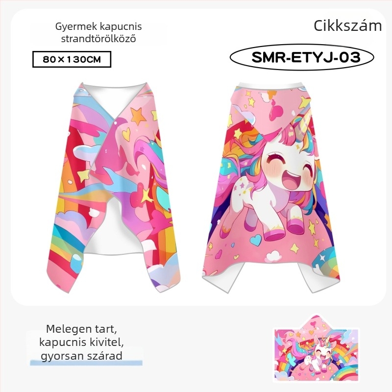 Gyerekeknek kapucnis gyorsszárító törölköző poncsó, kétoldalas fleece, viselhető úszóköntös nagyobb gyerekeknek