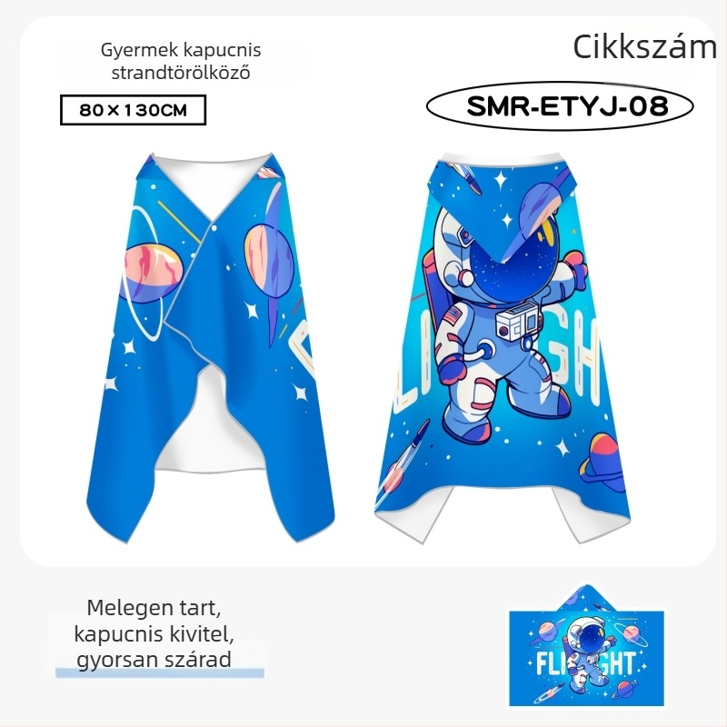 Gyerekeknek kapucnis gyorsszárító törölköző poncsó, kétoldalas fleece, viselhető úszóköntös nagyobb gyerekeknek