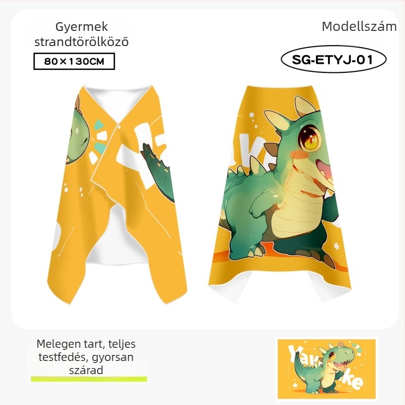Gyerekeknek kapucnis gyorsszárító törölköző poncsó, kétoldalas fleece, viselhető úszóköntös nagyobb gyerekeknek