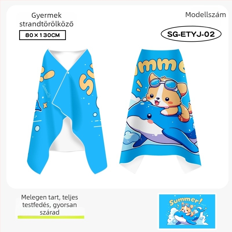 Gyerekeknek kapucnis gyorsszárító törölköző poncsó, kétoldalas fleece, viselhető úszóköntös nagyobb gyerekeknek