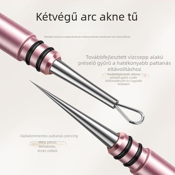 Kétfejű pattanás-eltávolító eszköz kupakkal, rozsdamentes acélból, mitesszerek és pattanások eltávolítására