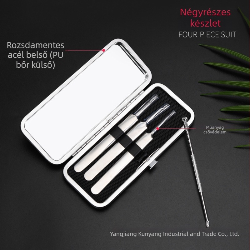 Rozsdamentes acél elektroplatírozott pattanásklipsz és mitesszer tű – négy darabos készlet