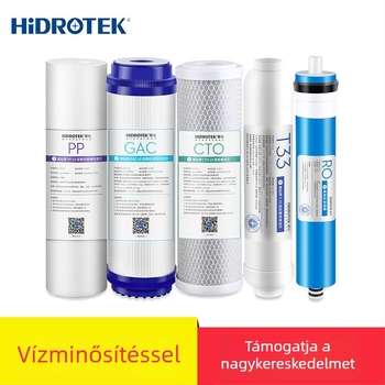 Ötfokozatú szűrőelem háztartási vízszűrőhöz: PP pamut, granulált szén, tömörített szén és RO membrán, 10 hüvelykes univerzális szűrő