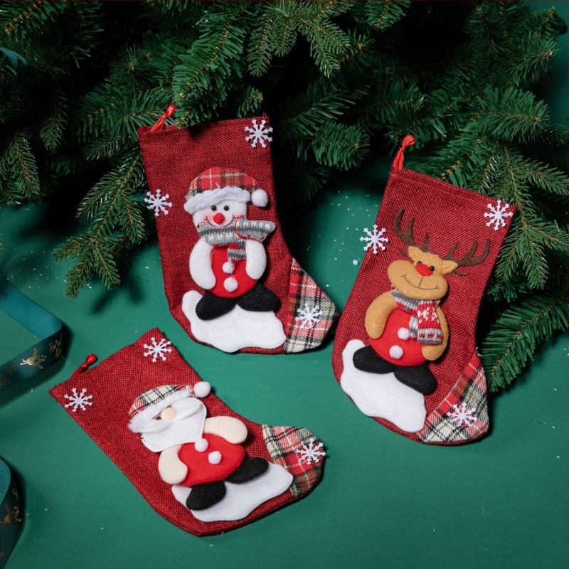 Gyerekeknek szóló karácsonyi zokni, plüss baba, ajándéktáskák a fa díszítéséhez, fotórekvizítum, hóember