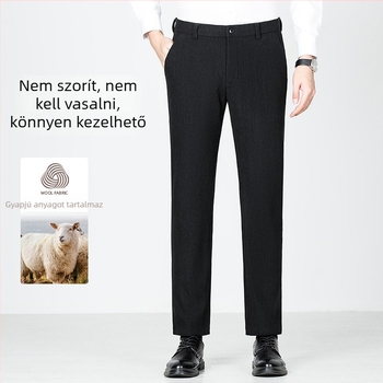 Férfi üzleti casual nadrág téli időszakra, egyenes szabás, egyszínű, gyapjú–szálas keverék