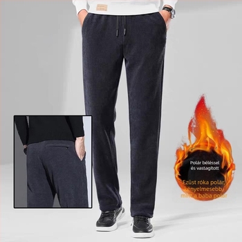Férfi kordbársony egyenes szabású nadrág, téli fleece-bélés, vastag és meleg, lazább fazon, üzleti casual