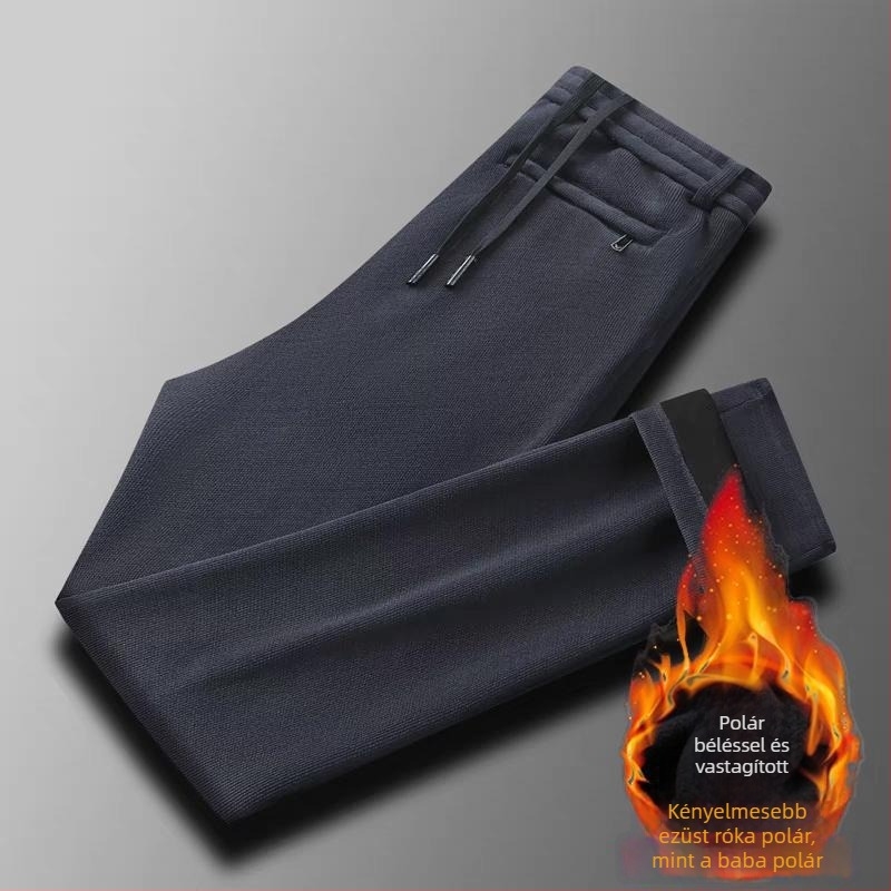 Férfi kordbársony egyenes szabású nadrág, téli fleece-bélés, vastag és meleg, lazább fazon, üzleti casual