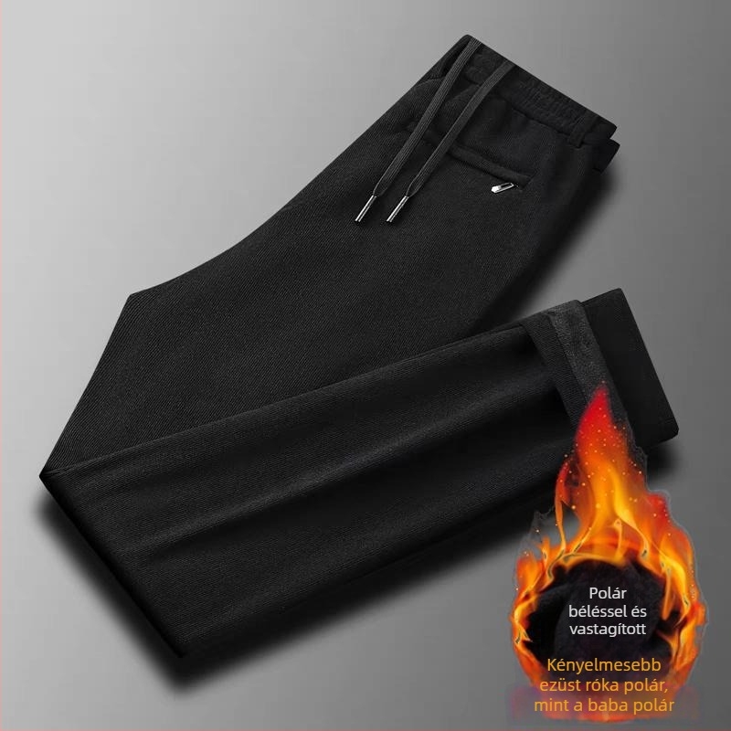 Férfi kordbársony egyenes szabású nadrág, téli fleece-bélés, vastag és meleg, lazább fazon, üzleti casual