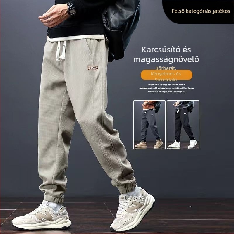 Férfi casual polár bélésű nadrág, laza szabású, jogger stílus, koreai hatás, őszi-téli 2025, sokoldalú sportnadrág