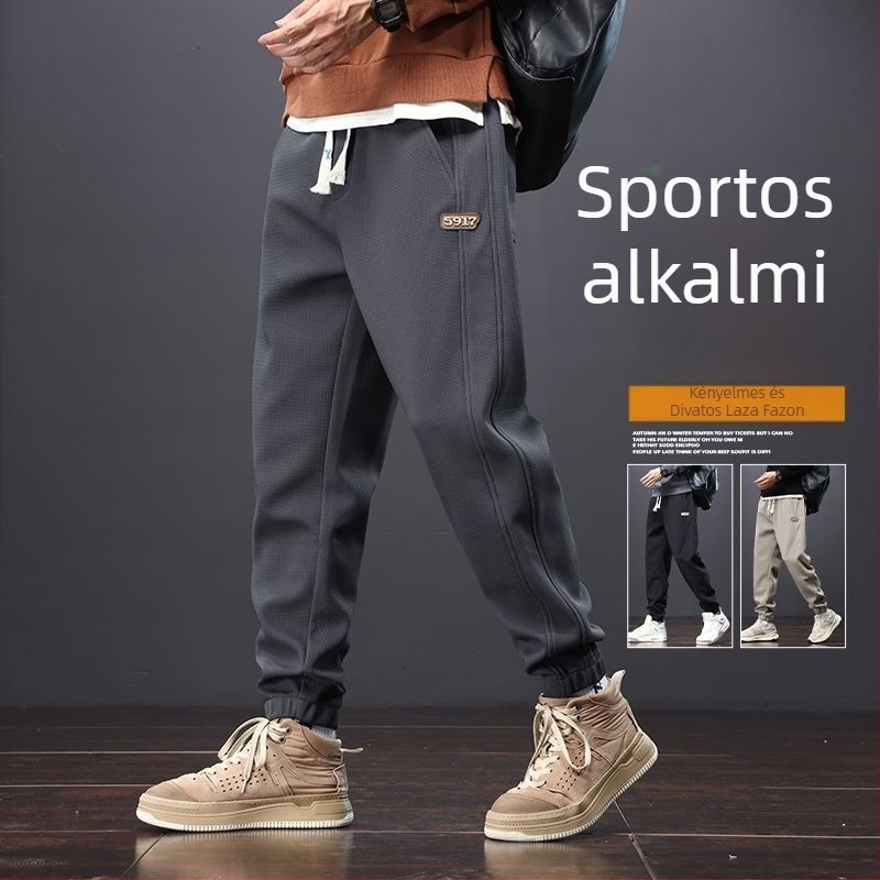 Férfi casual polár bélésű nadrág, laza szabású, jogger stílus, koreai hatás, őszi-téli 2025, sokoldalú sportnadrág