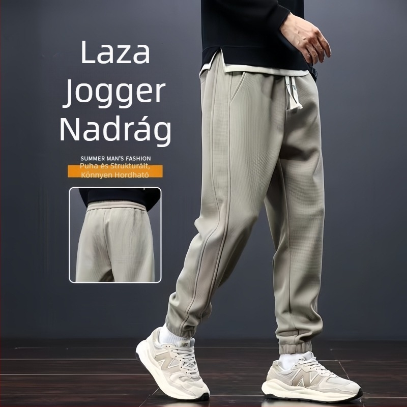 Férfi casual polár bélésű nadrág, laza szabású, jogger stílus, koreai hatás, őszi-téli 2025, sokoldalú sportnadrág