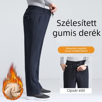 Téli báránygyapjú fleece-lével bélelt férfi nadrág, elasztikus derék, laza szabás, vastag, meleg pamutnadrág