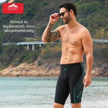 Férfi hosszú úszónadrág kétoldalas mintával, szorosan illeszkedő boxer-stílusú fazon úszáshoz és strandoláshoz