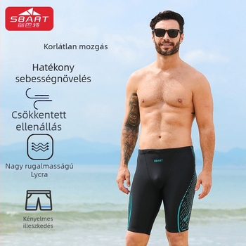 Férfi hosszú úszónadrág kétoldalas mintával, szorosan illeszkedő boxer-stílusú fazon úszáshoz és strandoláshoz