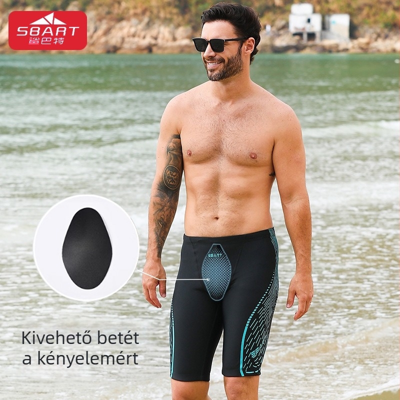 Férfi hosszú úszónadrág kétoldalas mintával, szorosan illeszkedő boxer-stílusú fazon úszáshoz és strandoláshoz