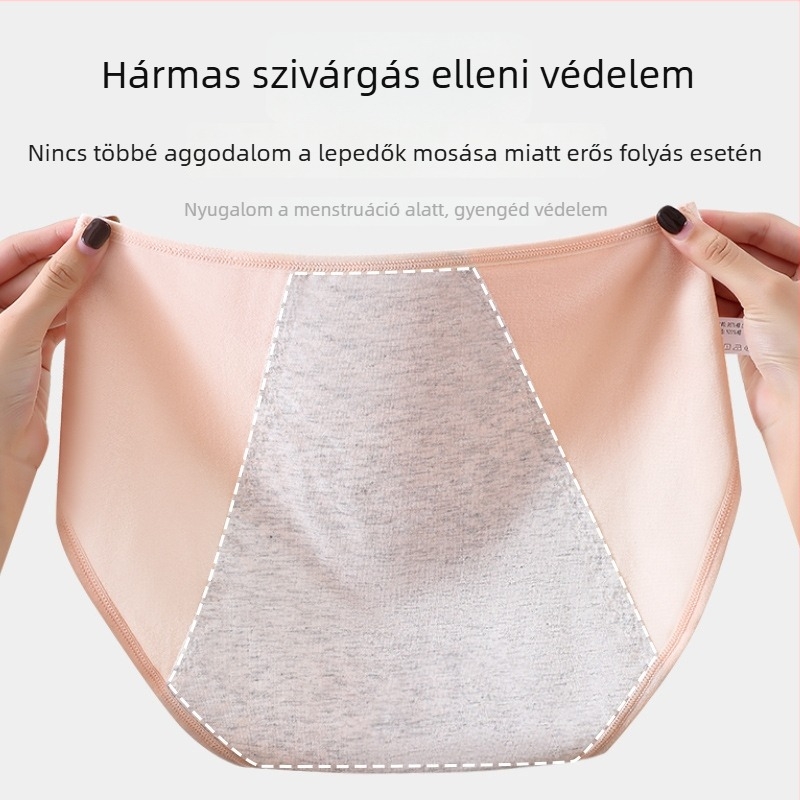 Sima varrás nélküli, magas derekú pamut menstruációs bugyi, plusz méret, szivárgás elleni, antibakteriális, őszi-téli.