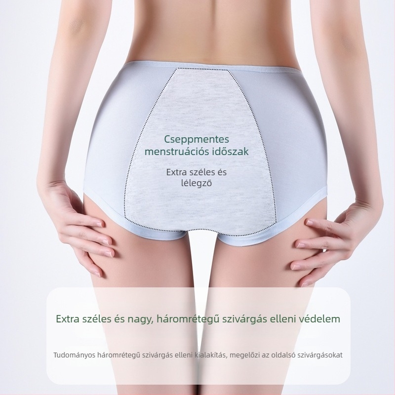 Női modál menstruaális alsónemű, magas elasztikusság, nedvszívó, lélegző, puha tapintású, bőrbarát, pamut bélés a gátnál