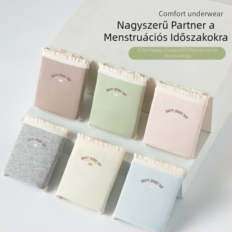 7A pamut női menstruációs alsónemű – oldalsó szivárgás elleni védelem, középmagas derekú