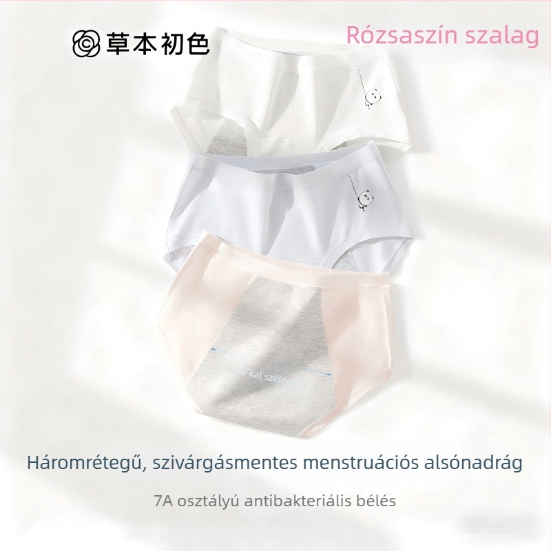 Női menstruációs pamut alsónemű, antibakteriális, nem szorít, meghosszabbított és széles derékrész, szivárgásmentes